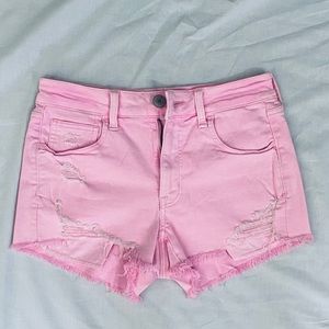 NWT Pink AEO High-rise Shortie Destroyed Shorts